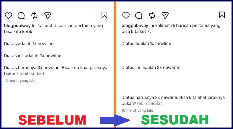 Contoh Enter Instagram jadi Rapi dengan Newline