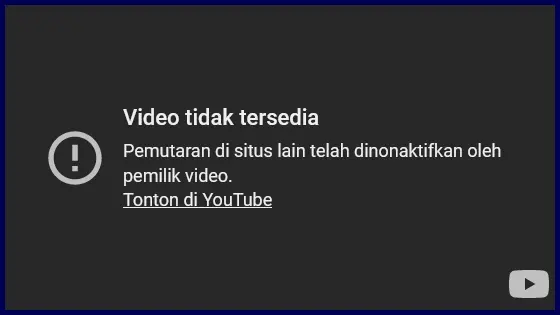 Penyebab Pemutaran di situs lain telah dinonaktifkan oleh pemilik video youtube